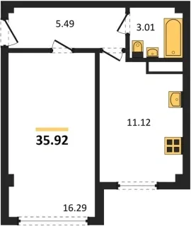 Квартира 1-комн. 35.92 кв. м
