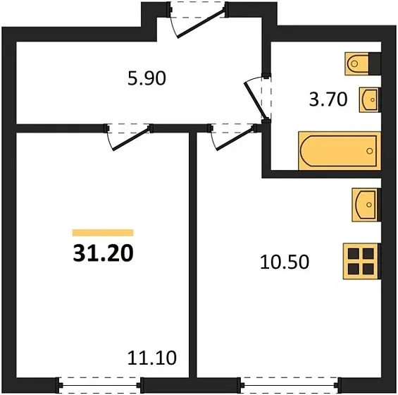 Квартира 1-комн. 31.2 кв. м