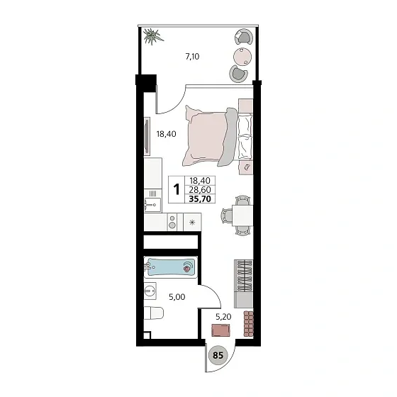 Апартаменты 1-комн. 0 кв. м