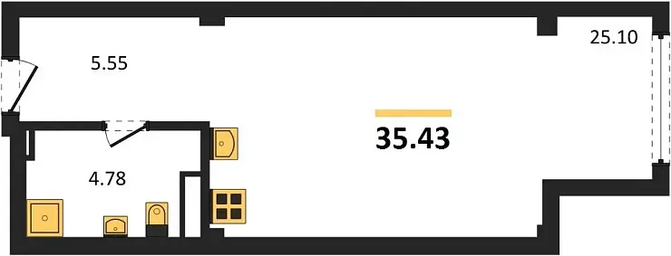 Квартира Студия 35.43 кв. м