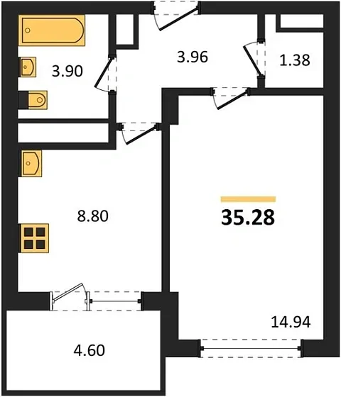 Квартира 1-комн. 35.28 кв. м