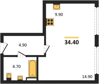 Квартира Студия 34.4 кв. м