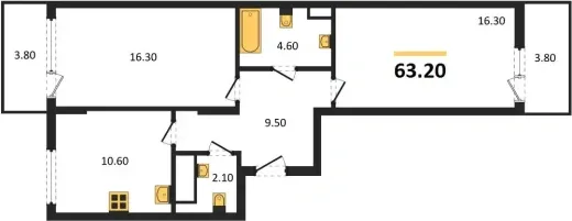 Квартира 2-комн. 63.2 кв. м