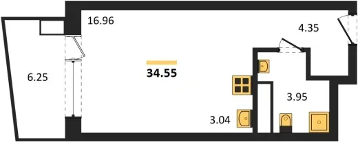 Апартаменты Студия 34.55 кв. м