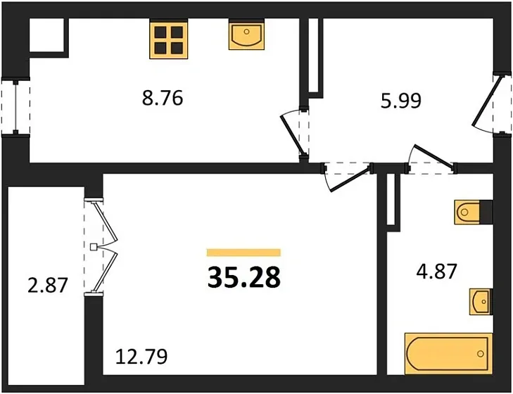 Квартира 1-комн. 35.28 кв. м
