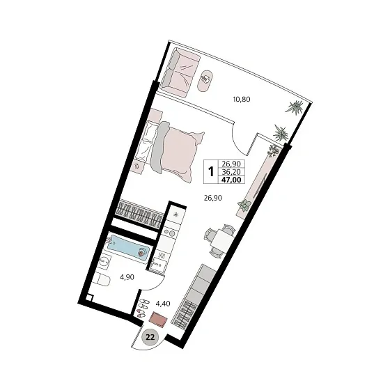 Апартаменты 1-комн.