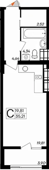 Квартира Студия 35.21 кв. м