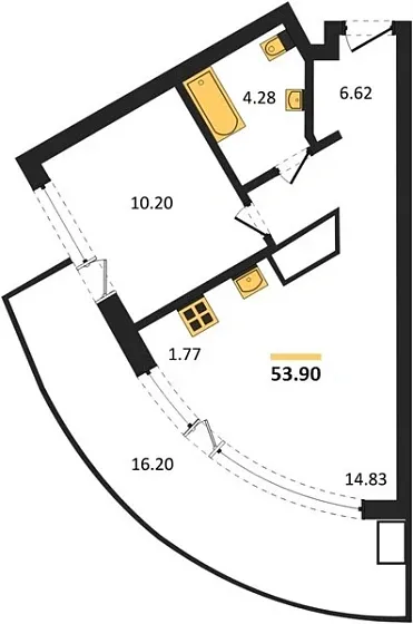 Апартаменты 1-комн. 53.9 кв. м