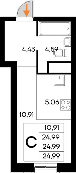 Квартира Студия 24.99 кв. м