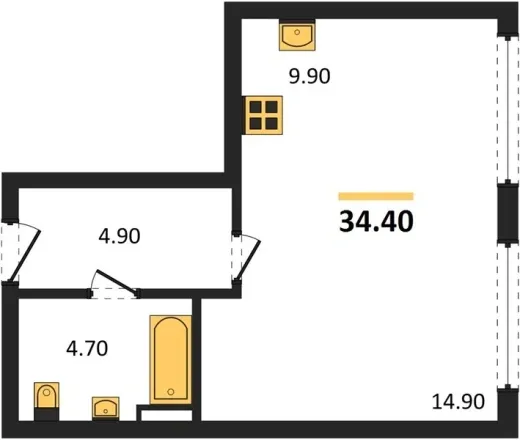 Квартира Студия 34.4 кв. м