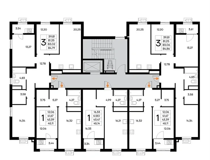 Квартира 3-комн. 84.86 кв. м