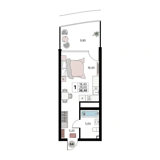 Апартаменты 1-комн.