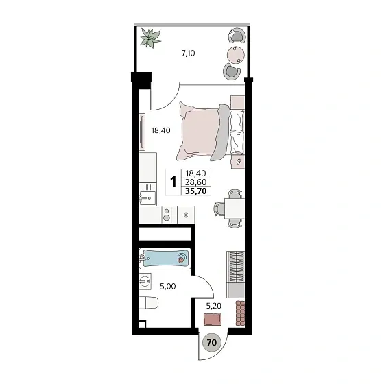 Апартаменты 1-комн. 0 кв. м