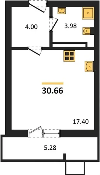 Квартира 1-комн. 30.66 кв. м