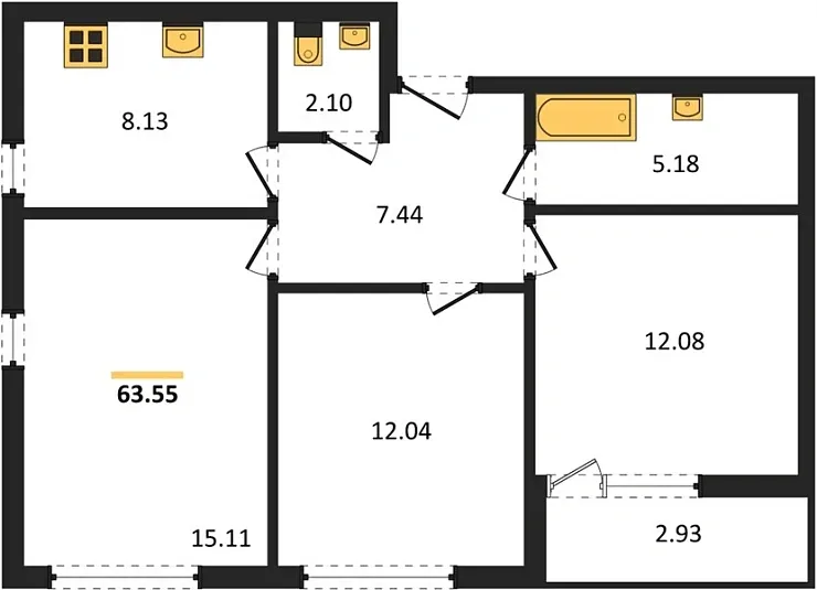 Квартира 3-комн. 65.01 кв. м