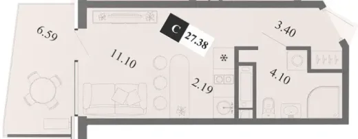 Апартаменты Студия 27.38 кв. м