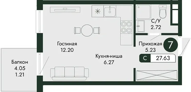 Квартира Студия 27.63 кв. м