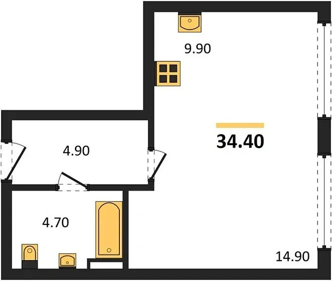 Квартира Студия 34.4 кв. м