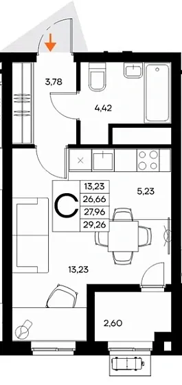 Квартира Студия 29.26 кв. м