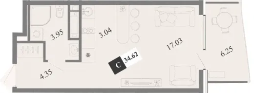 Апартаменты Студия 34.62 кв. м