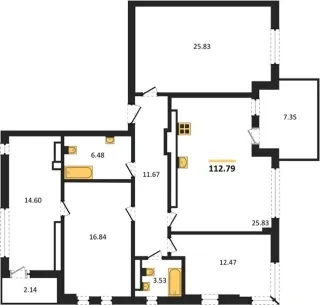 Квартира 3-комн. 112.79 кв. м