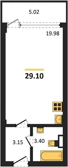 Квартира Студия 29.1 кв. м