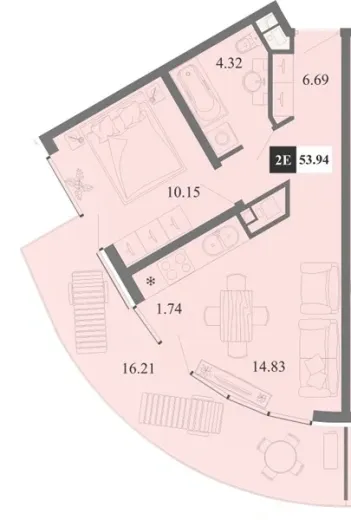 Апартаменты 1-комн. 53.94 кв. м