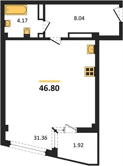 Апартаменты 1-комн. 46.8 кв. м