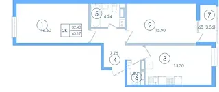 Квартира 2-комн. 61.85 кв. м