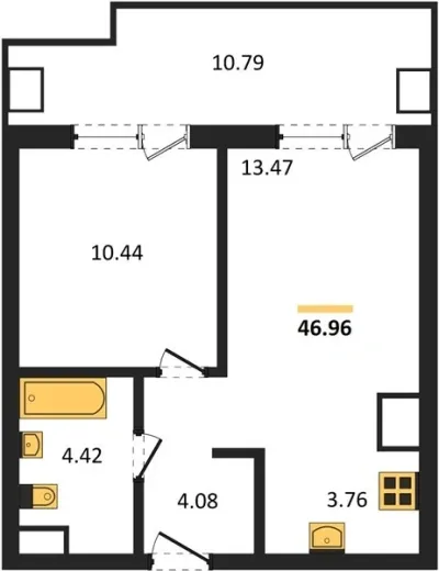 Апартаменты 1-комн. 46.96 кв. м