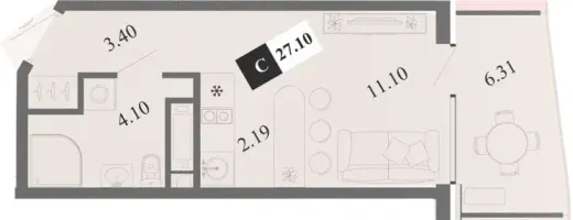 Апартаменты Студия 27.1 кв. м