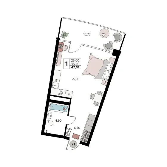 Апартаменты 1-комн.