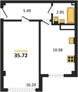Квартира 1-комн. 35.72 кв. м