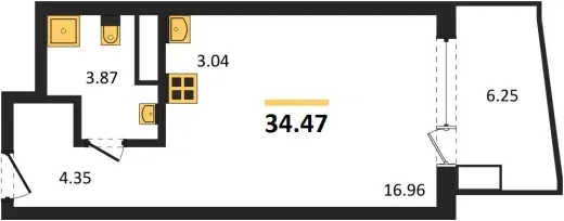 Апартаменты 1-комн. 34.47 кв. м