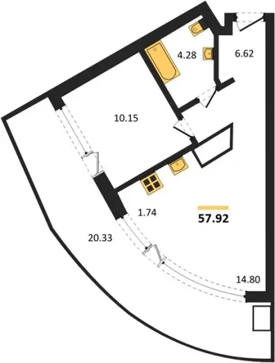 Апартаменты 1-комн. 57.92 кв. м