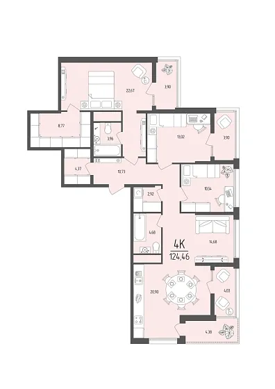 Квартира 4-комн. 124.46 кв. м