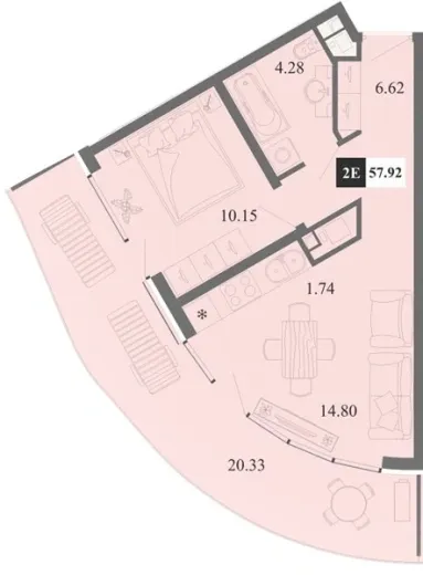 Апартаменты 1-комн. 57.92 кв. м