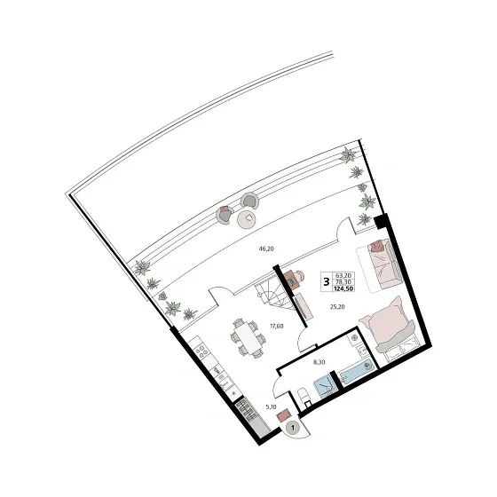 Апартаменты 3-комн. 0 кв. м