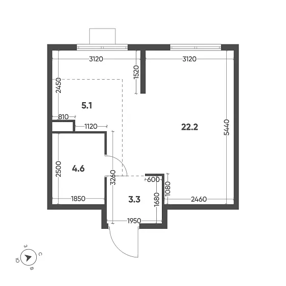 Квартира Студия 35.2 кв. м