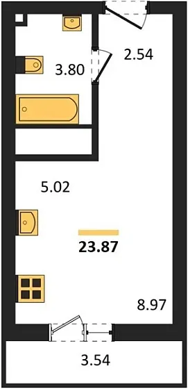 Квартира Студия 23.87 кв. м