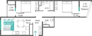 Квартира 2-комн. 57.12 кв.м