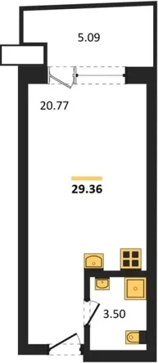 Апартаменты Студия 29.36 кв. м