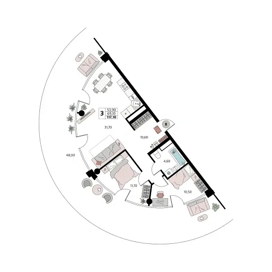 Апартаменты 3-комн. 0 кв. м