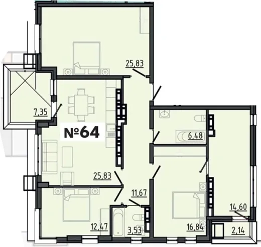 Квартира 4-комн. 112.79 кв. м