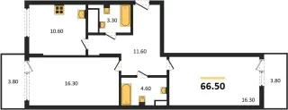 Квартира 2-комн. 66.5 кв. м
