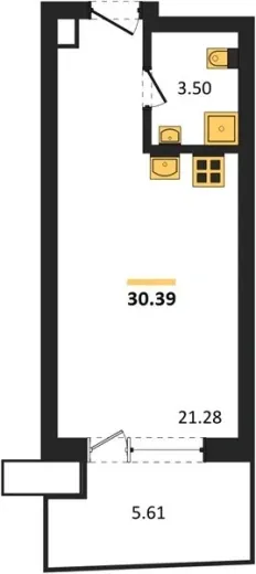 Апартаменты Студия 30.39 кв. м