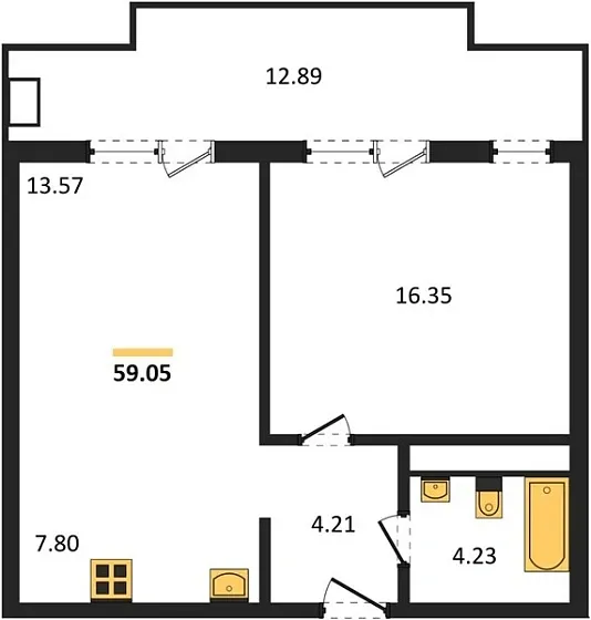 Апартаменты 1-комн. 59.05 кв. м