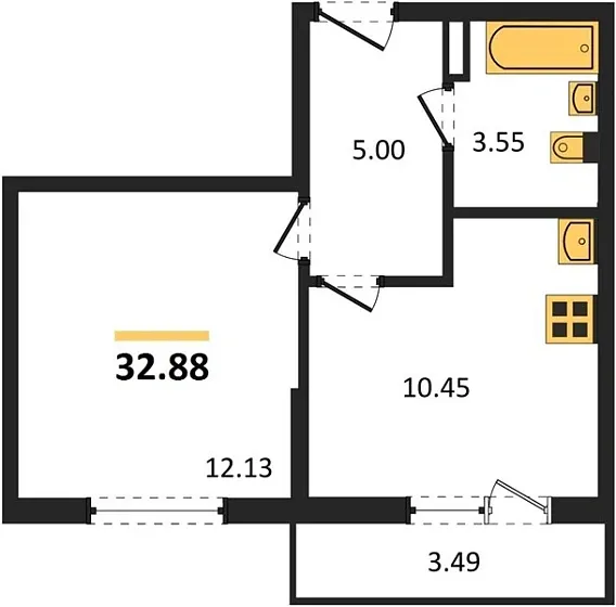 Апартаменты 1-комн. 32.88 кв. м