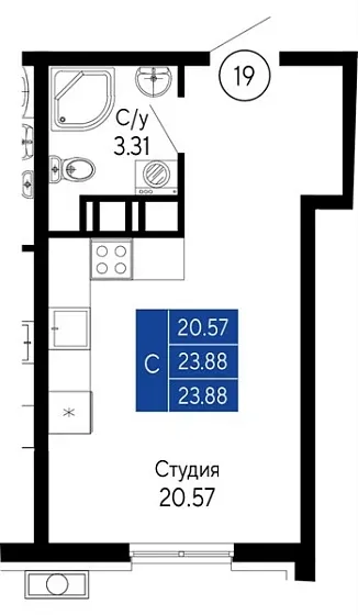 Квартира Студия 23.88 кв. м
