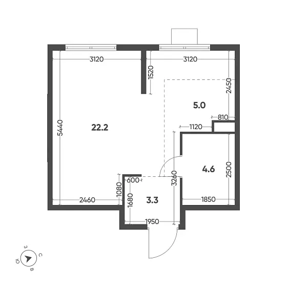 Квартира 1-комн. 35.1 кв. м